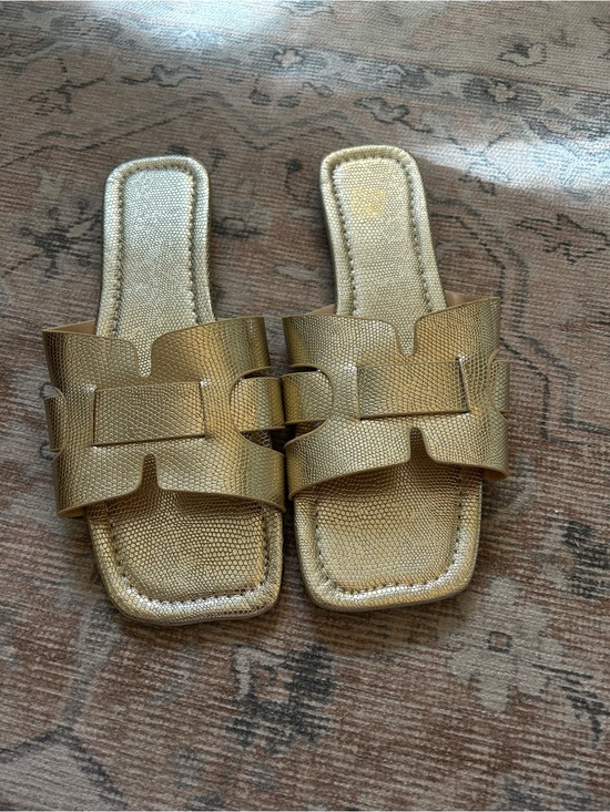 SHEIN Shoes - SHEIN Gold Slide Sandals with Woven Strap Detail